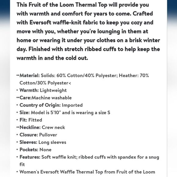 Grey Fruit of the Loom Women's Eversoft Waffle Thermal Top and Bottom Size M - Picture 8 of 11